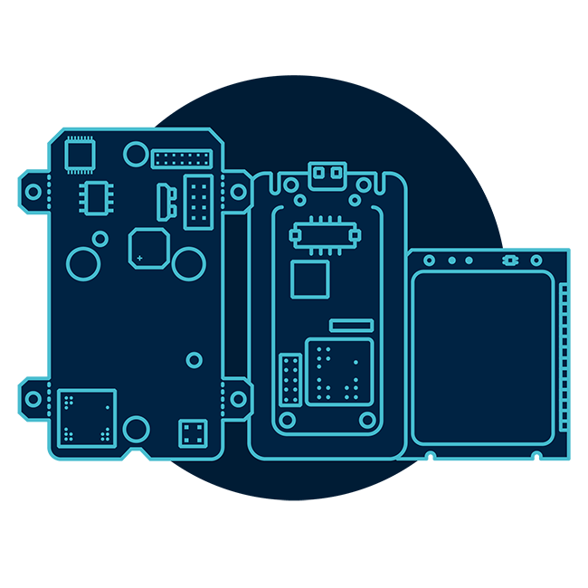 A colorful icon showing a map pin and various buildings